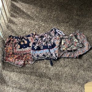 Set of Three Angie hippie boho flower child soft pattern shorts